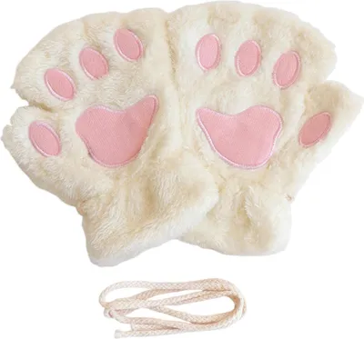 Produktbild von Damen-Katzenpfoten-Handschuhe, niedliche, flauschige, warme Halbfingerhandschuhe, Winter-Plüschhandschuhe mit Tierpfoten für Mädchen und Teenager, geeignet für Cosplay, Kostümpartys und den Alltag