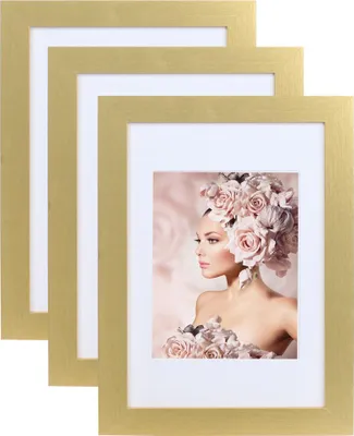 Produktbild von 3er Pack Holz Bilderrahmen Foto Plexi Rahmen Acryl Collage Wanddeko Poster S215 - Farbe: Gold | Format: 20x30