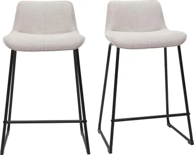 Produktbild von Miliboo - Barhocker in beigem Stoff mit Samteffekt und Metall H65 cm (2er-Set) BOOST