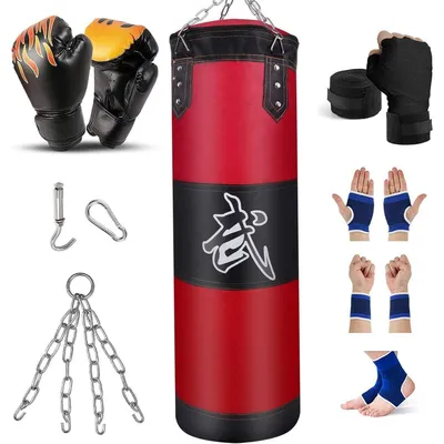 Productafbeelding van Boxzak, zwaar, 120 cm, rood, ongevuld, met accessoires, geschikt voor volwassenen en kinderen