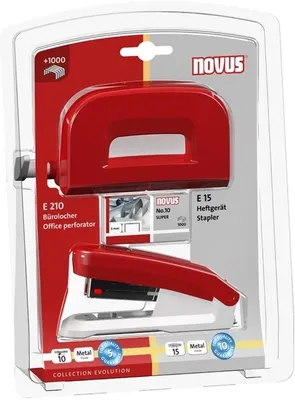 Produktbild von Schreibtisch-Set Twinset Heftgerät+Locher E 15/E 210 rot Packung mit 6 Stück
