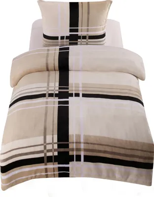 Produktbild von Winter Bettwäsche Teddy Plüsch gestreift modern Nicki Kuschelig Warm Fleece, Größe:4 teilig 155x220 cm, Farbe:beige