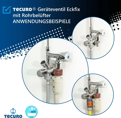 Collage of close-up shots of a plumbing valve with different hose attachments.