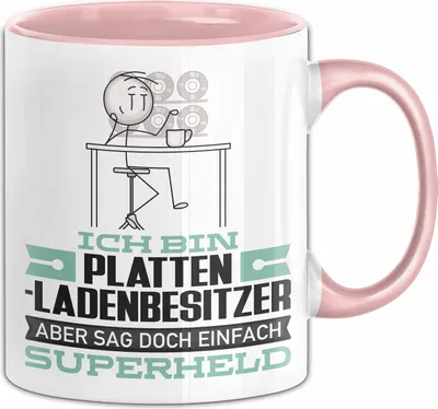 Produktbild von Plattenladenbesitzer Geschenk Tasse Ich Bin Plattenladenbesitzer Aber Sag Doch Einfach Superheld Lustige Geschenkdiee für Plattenladenbesitzer Kaffee-Becher (Rosa)