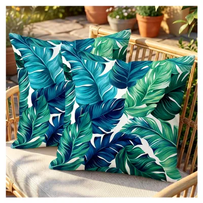Produktbild von 2er Set Wetterfeste Outdoor-Kissen mit Blumenmuster 50x50 cm