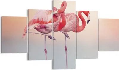 Produktbild von Bild auf Leinwand - Leinwandbild - 5 Teile - Flamingos Exotik Vögel - 125x70cm - Wand Bild - Wanddeko - Wandbilder - Leinwanddruck - Bilder - Wanddekoration - Leinwand bilder - EA125x70-5044