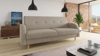 Produktbild von Schlafsofa Kelso - Sofa mit Bettkasten und Schlaffunktion, Bettsofa, Schlafcouch mit Holzfüße (Beige (Twist 02))