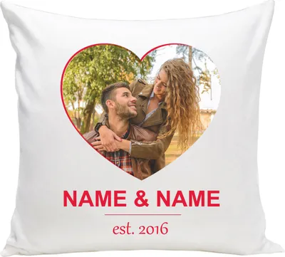 Produktbild von Personalisiertes FOTOGESCHENK (40x40 cm), Foto-Kissen mit Foto & Text, Valentinstag (mit Füllung), Herzfoto Name/Datum [091]
