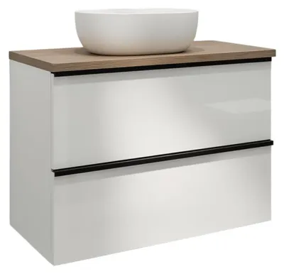 Produktbild von Waschtisch mit Unterschrank ONE 2 Schubladen Weiß Hochglanz Eiche Artisan 60x50x46 hängend Badezimmer Badezimmermöbel