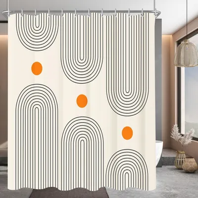 Image de Rideau de douche courbe géométrique 180x180cm anti-moisissure polyester hydrofuge