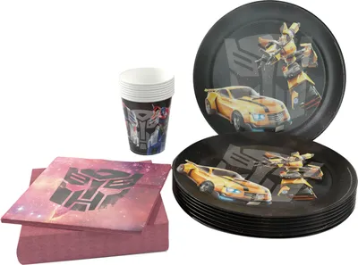 Produktbild von Transformers Party-Set Einweggeschirr, 8 Becher, 8 Teller, 20 Servietten Motto-Party