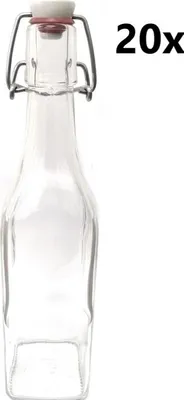 Obrázek produktu pro Lahev hranatá 0,5 l s patentním uzávěrem čirá 20 ks, Počet kusů v balení: 20