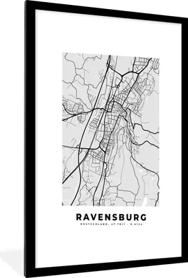 Produktbild von MuchoWow® Gerahmtes Poster Karte - Deutschland - Ravenburg - Karte - Stadtplan 60x90 cm - Poster mit Schwarzem Bilderrahmen Wandposter Rahmen Foto Bilder - Dekoration - Wandposter Wohnzimmer - Hochwertig
