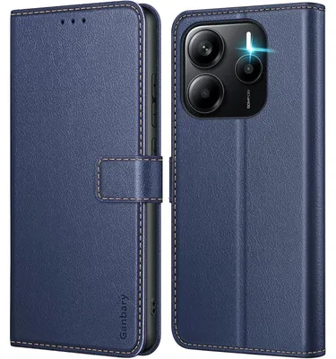 Immagine prodotto di Custodia a libro in pelle blu scuro per Xiaomi Redmi Note 14 4G, con scomparti per carte e funzione stand