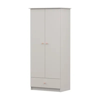 Produktbild von Kinderkleiderschrank Drehtürenschrank Schrank 85 cm Kaschmir/Kaschmir mit Drehtüren eine Schublade und rosa Griffe Olaf 06