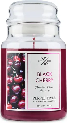 Produktbild von Duftkerze Purple River Black Cherry, handgegossen, Sojawachs, 623g, Brenndauer 140h, Glas, 2 Baumwolldochte