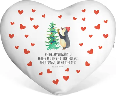 Produktbild von Mr. & Mrs. Panda Sofakissen Pinguin Weihnachtsbaum - Weiß - Geschenk, Weihnachten, dekoartikel, Winter, Herz Kuschelkissen, Dekokissen, Liebe Kissen