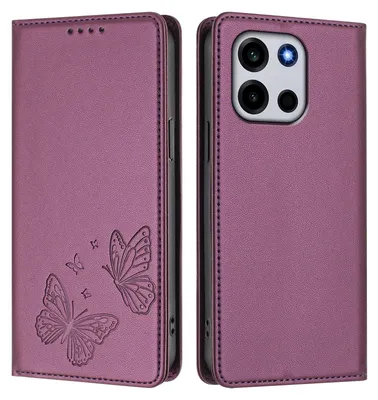 Image de Étui en cuir pour OnePlus Turbo 6, étui de protection en cuir gaufré motif papillon avec support, violet