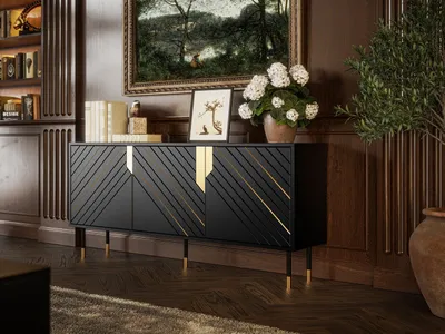 Image de Large commode avec portes pour salon SACUL 1 – noir / or