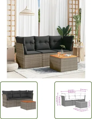 Produktbild von The Living Store 4-tlg. Garten-Sofagarnitur mit Kissen Grau Poly Rattan