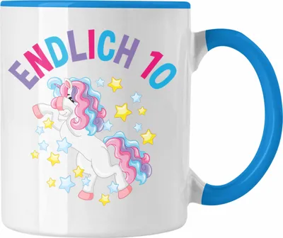 Produktbild von Trendation - 10. Geburtstag Tasse Geschenk Mädchen Tochter Einhorn Pferde 10 Jahre Alt Geburtstagsgeschenk Idee (Blau)