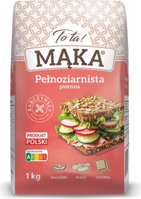 A bag of flour with an image of a sandwich on it.