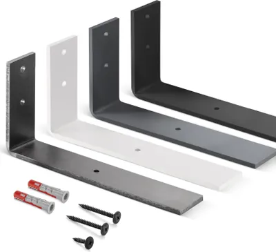 Produktbild von HOLZBRINK Regalträger Metall Regalhalter für Wandregal, Regalwinkel, Rohstahl mit Klarlack 250x100x40 mm, 10 Stück, HLR-L-250-0000