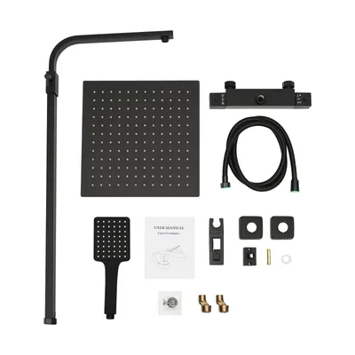 Produktbild von Duschset, quadratisches Design, Thermostatsteuerung, schwarz