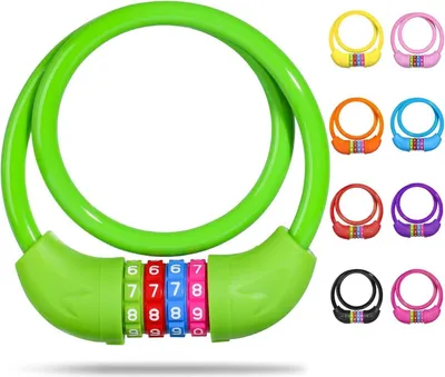 Zdjęcie produktu dla Zapięcie rowerowe dla dzieci z kodem szyfrowym 650 mm zielone - Linka zabezpieczająca przed kradzieżą