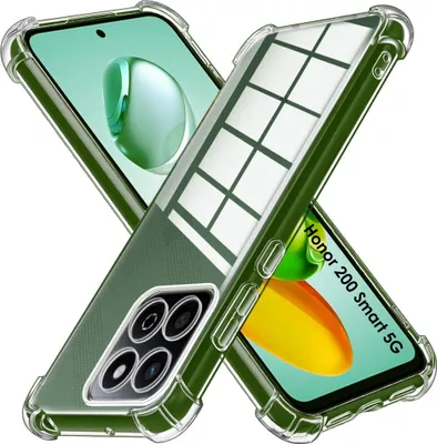Two phone cases are displayed diagonally on a white background, with one case partially covering the other. The cases are transparent with green accents and appear to be designed for a specific phone model.