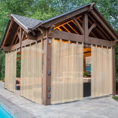Produktbild von 2er Outdoor Wasserdicht Halbtransparent vorhang, Balkon Gardine vorhänge wetterfest vorhang für Außen Terrasse Hof Garten , B132xH244cm, Khaki