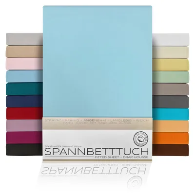 Produktbild von Spannbetttuch Bettlaken aus gekämmter Baumwolle Premium Jersey 160g/m²,200x200cm,Hellblau, Matratzenart:Topper