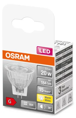 Obrázok produktu pre Osram STAR, 2,5 W, 20 W, GU4, 184 lm, 15000 h, Teplá biela