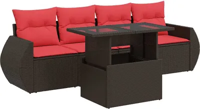 Image de vidaXL Ensemble de salon de jardin 5 pièces avec coussins Marron Poly rotin Acacia