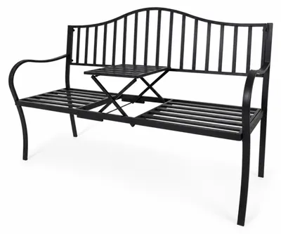 Produktbild von Gartenbank mit Tisch klappbar aus Metall Schwarz für Balkon und Terrasse