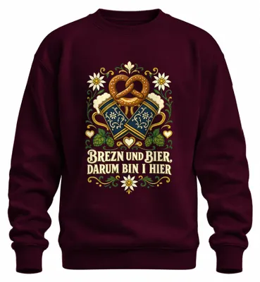 Zdjęcie produktu dla Brezn i piwo – dlatego tu jestem. Koszulka w stylu tradycyjnym, spodnie skórzane, bluza, sweter, kolor burgundowy, rozmiar M
