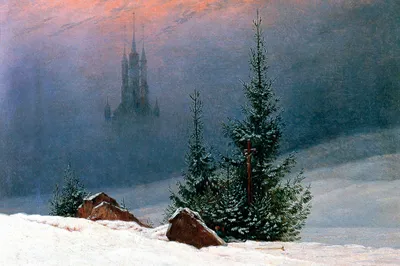 Obrázek produktu pro Caspar David Friedrich Art Print Obraz - Zimní krajina s kostelem, 1811 (80 x 120 cm)