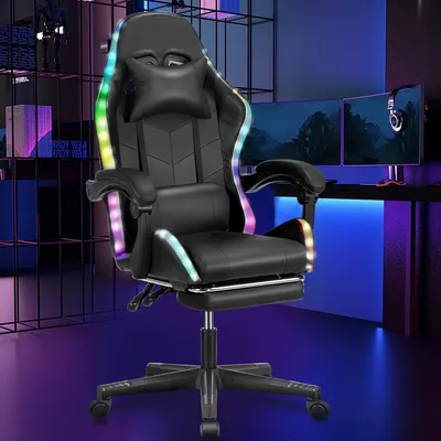 Obrázok produktu pre Ergonomická herná stolička s RGB podsvietením, opierkou nôh a nastaviteľnou výškou