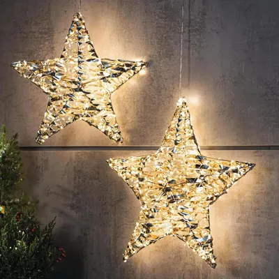 Produktbild von 2x LED Stern "Golden" aus Metall & Kunststoff, gold, 200 / 400 Lichter, Timer, Outdoor Gartendeko für Draußen, Weihnachtsdeko, Winterdeko, Leuchtstern