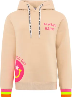 Produktbild von Zwillingsherz Damen Hoodie mit Kapuze – Kuscheliger Oversize Kapuzenpullover – Weicher Sweatshirt Pullover für Frauen Aufdruck – Stylischer Look für Frühling, Herbst & Winter – Loungewear Always Happy