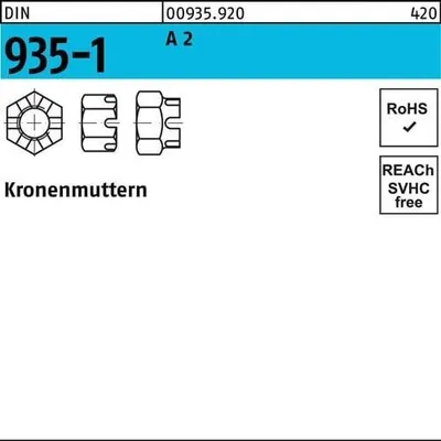 Produktbild von Reyher  Kronenmuttern DIN 935 A 2 M 10 SW 17 A 2 (25 Stück)