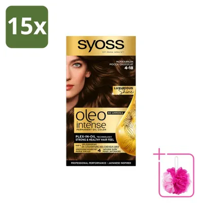 Obrázok produktu pre 15 ks farby na vlasy SYOSS Oleo Intense 4-18, trvalá farba – mokka hnedá – výhodný balík – 15 kusov