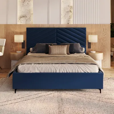 Produktbild von FDM Bett MISTERO Paris 90x200 cm Polsterbett mit Lattenrost aus Metall Bettkasten Stauraumbett Samt blue