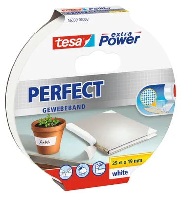 Imagen del producto de Cinta adhesiva de tela tesa, 19 mm x 25 m, color blanco