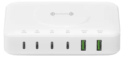 Productafbeelding van 4smarts 7-in-1 GaN-laadstation, 100W, draadloze oplader. Wit