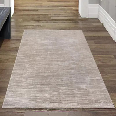 Immagine prodotto di Tappeto moderno con texture fine ed elegante design a linee in beige Dimensioni - 80 x 300 cm