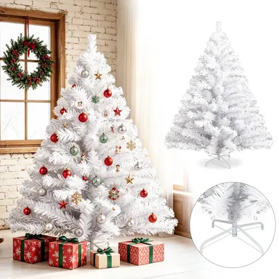 Image de Arbre de Noël artificiel Eikuavons de 180 cm, avec 650 pointes en PVC, sapin de Noël avec pied, arbre de Noël artificiel blanc