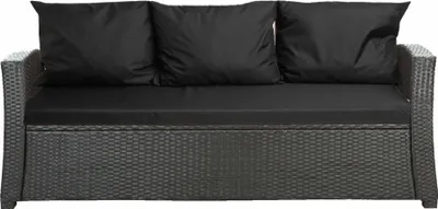 Produktbild von Poduszka na sofę ogrodową czarna, siedzisko 160x60x7 + oparcie 3szt 56x50| poduszka na sofę rattanową| zestaw poduszkek zewnętrznych