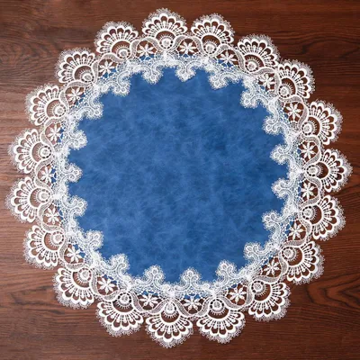 Productafbeelding van Ronde tafelonderzetter van jacquard met kant, 60 cm, blauw