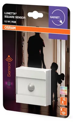 Obrázok produktu pre OSRAM LUNETTA SQUARE nočné svetlo vrátane denného svetla a snímača pohybu, 0,3 W, biele, štvorcový dizajn, farebný svetelný efekt RGB so štyrmi svetelnými výstupmi, zabudovaná zástrčka EÚ, na použitie v interiéri